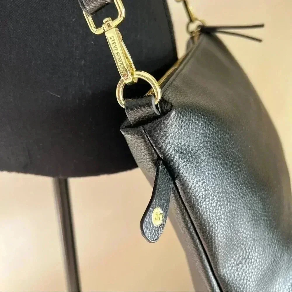 Steve Madden NEW Without Tags Jet Black Pebble Leather Crossbody Bag Purse